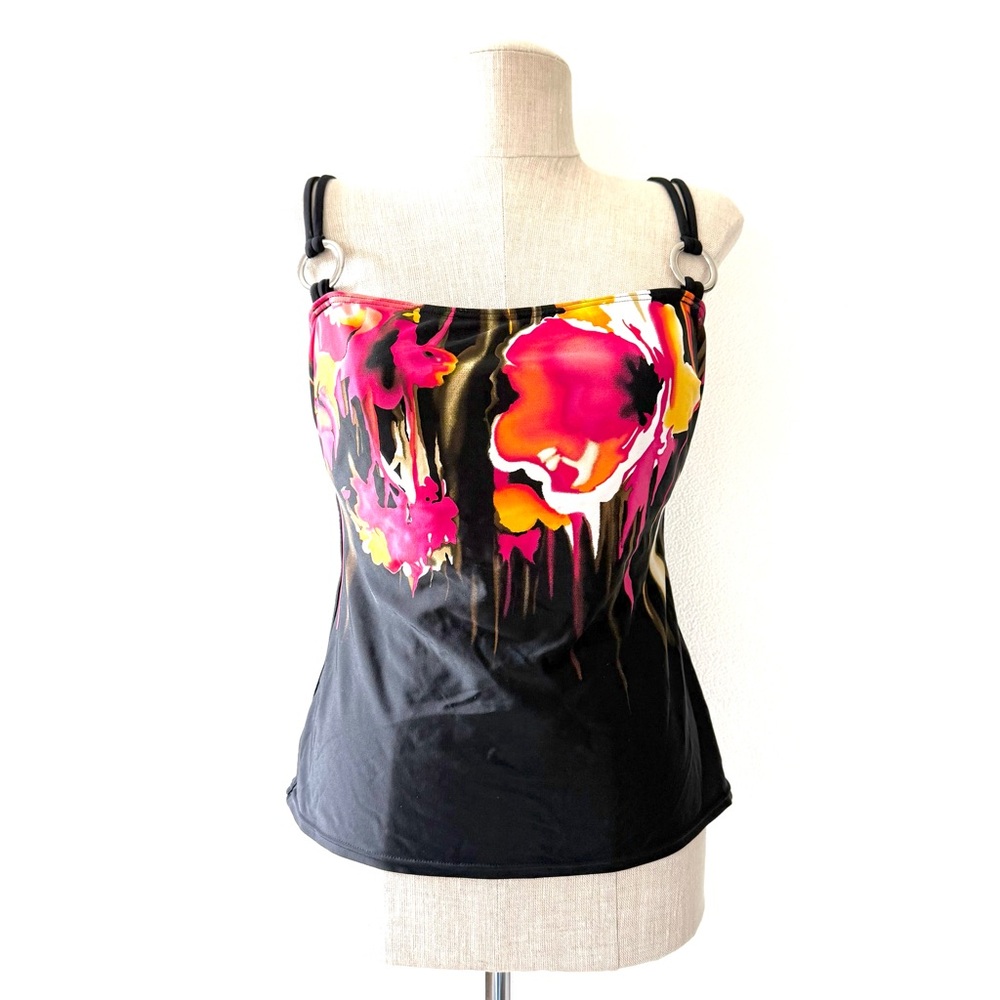 Christina Black Floral Tankini Top Resortwear Quiet Luxury Heritage Beach
